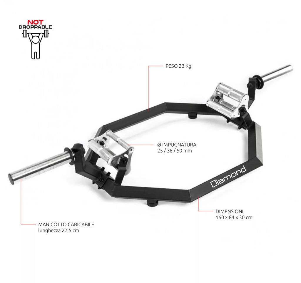 BILANCIERE OLIMPICO ESAGONALE – SHRUG BAR PRO – 300 KG DIAMOND