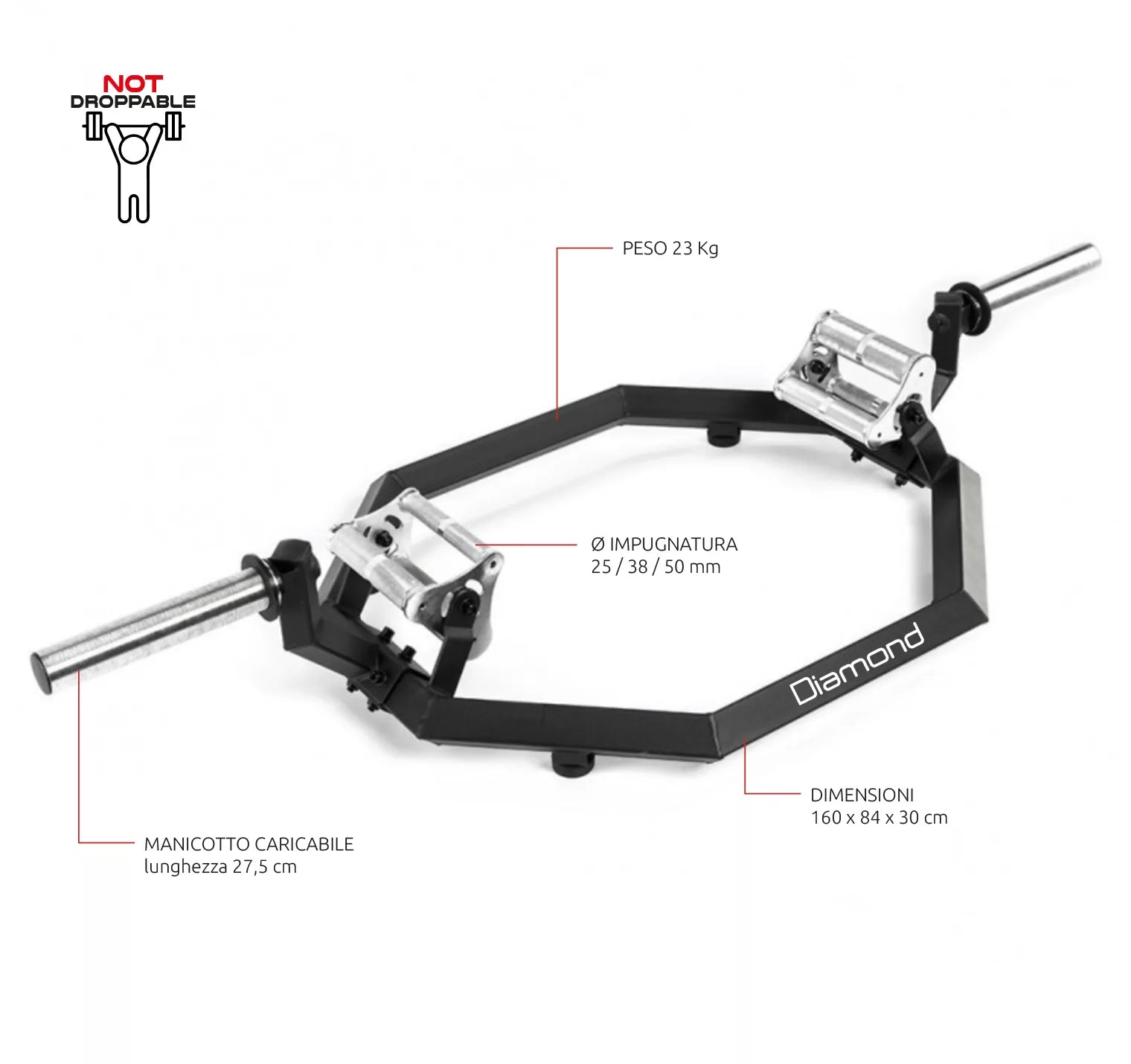 BILANCIERE OLIMPICO ESAGONALE – SHRUG BAR PRO – 300 KG DIAMOND