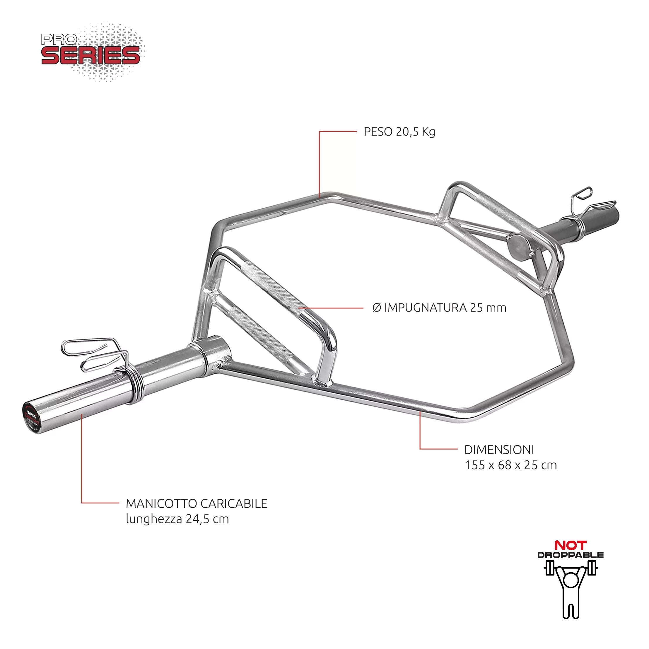 BILANCIERE OLIMPICO ESAGONALE – SHRUG BAR – 200 Kg