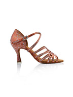 SCARPE DA BALLO IN RASO FLESH CON LISTINI INCROCIATI, 5 FASCE FISSE E UNA ELASTICIZZATA, CRYSTAL STRASS - TACCO 7,5 CM