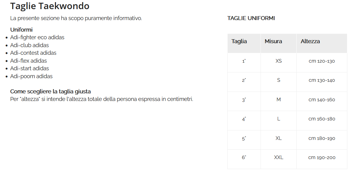 Tabella Taglie