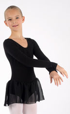 BODY DA BAMBINA A MANICA LUNGA CON GONNELLINO APPLICATO BLOCH MOD. PETAL - DANZA